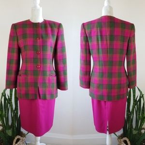 VTG 80s Harvé Benard Hot Pink Plaid Power Suit